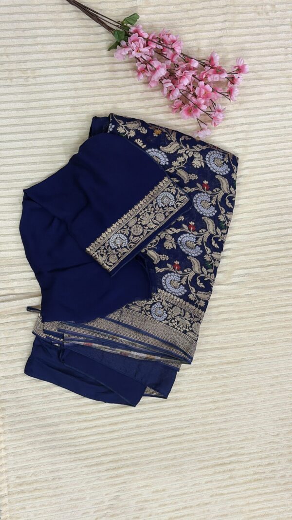 Navy blue  Banarasi Khaddi Georgette Zari Jaal saree