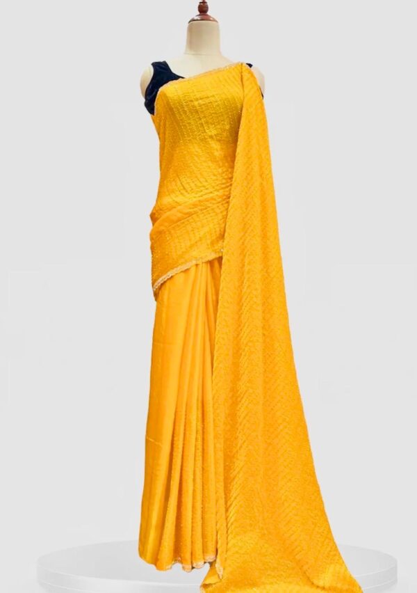 Cocktail Party Wear Mustard Yellow  Sequin Saree