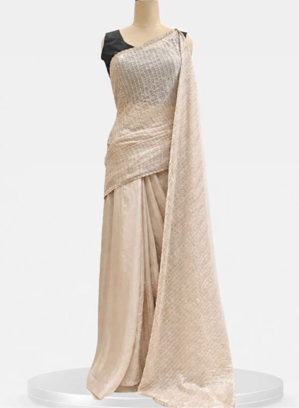 Champagne  Party Wear Premium Crushed Organza Saree ✨