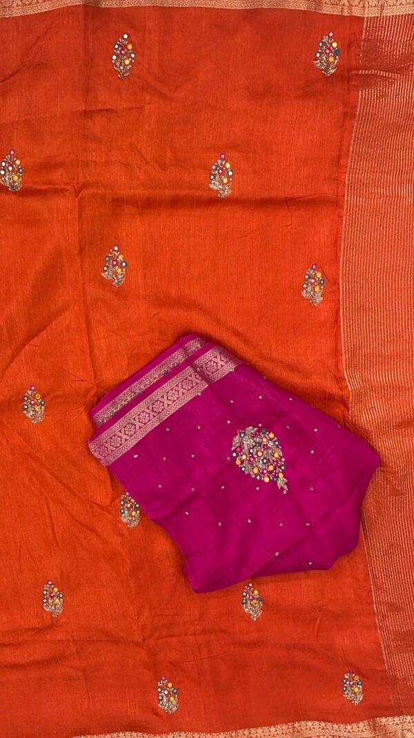 Orange Opulence  Pure Crepe Chinnon Saree with hand Cutdana Work