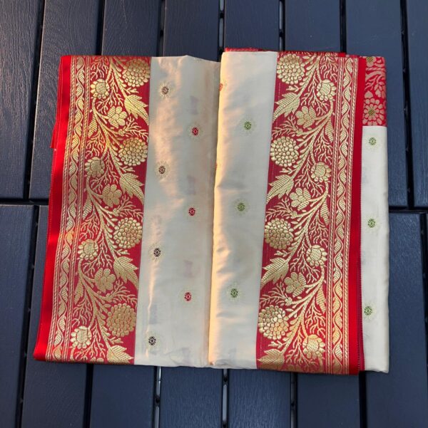Off White & Red Banarasi Maheshwari Silk Saree