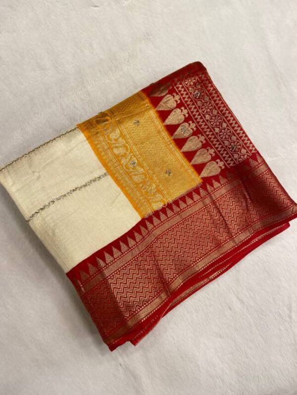 Cream American Dola Crepe Party Wear Saree
